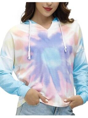 Tie-Dye Pastel Hoodie Top - Women's Casual Pullover, Size L